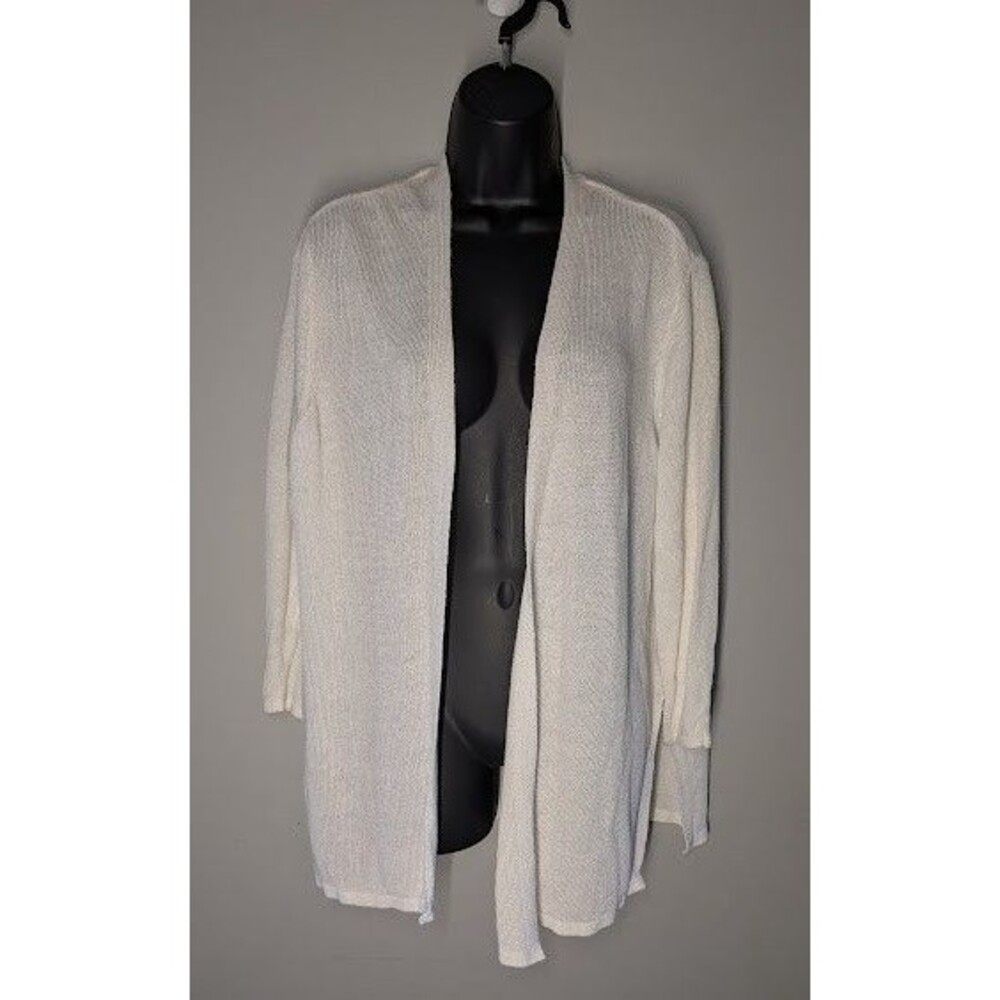J Jill Linen Blend Cardigan Sweater XL White Tunic Classic Lightweight Coastal